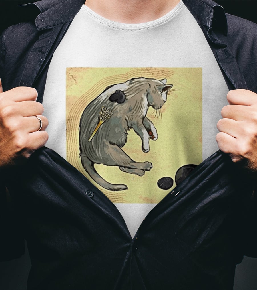 Zen Garden Kitty Rake And Stones Tranquility T-Shirt