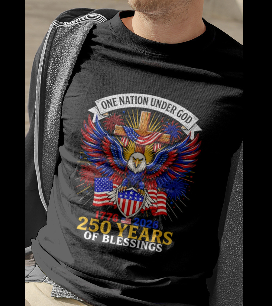 USA 250th Anniversary 1776 2026 One Nation Under God Eagle And Flag Celebration T-Shirt