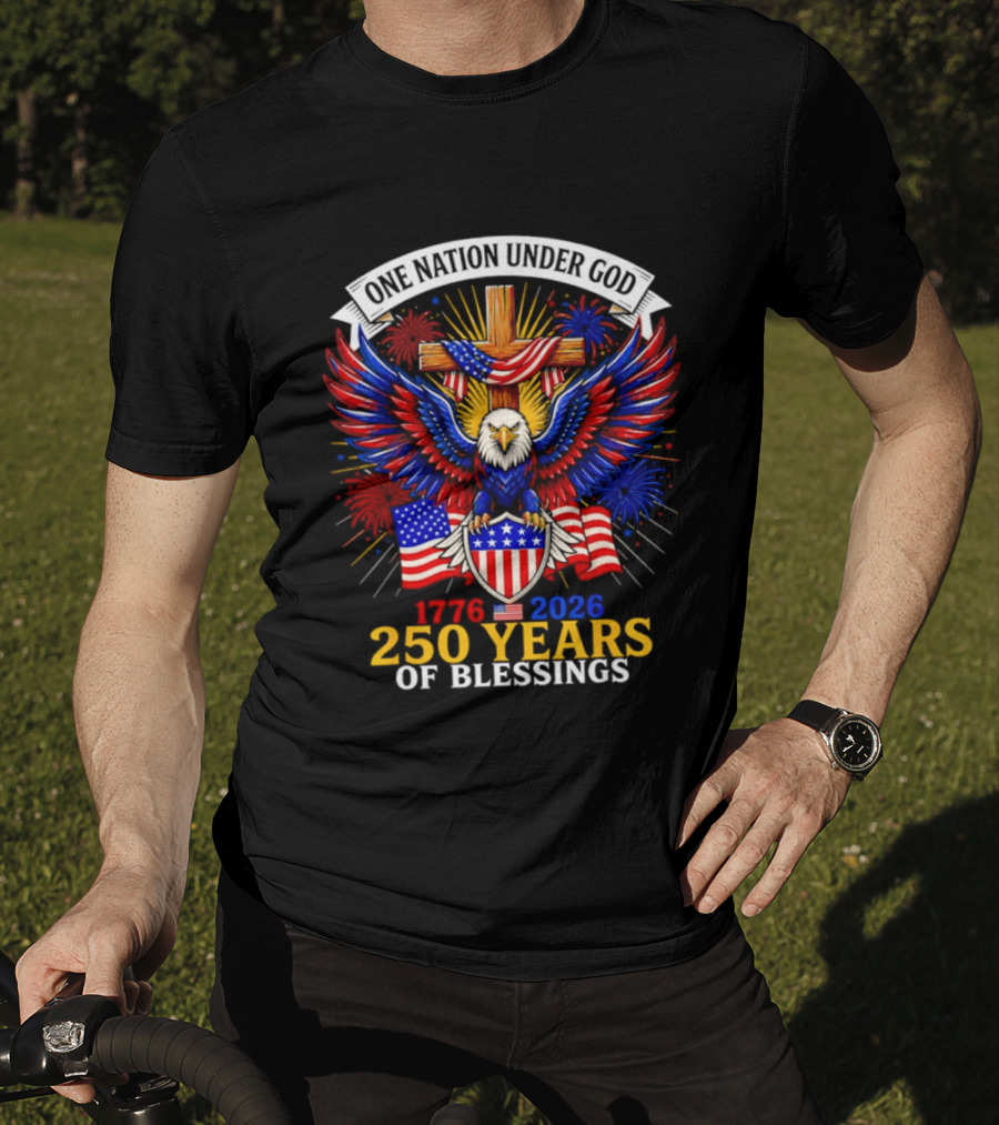 USA 250th Anniversary 1776 2026 One Nation Under God Eagle And Flag Celebration T-Shirt