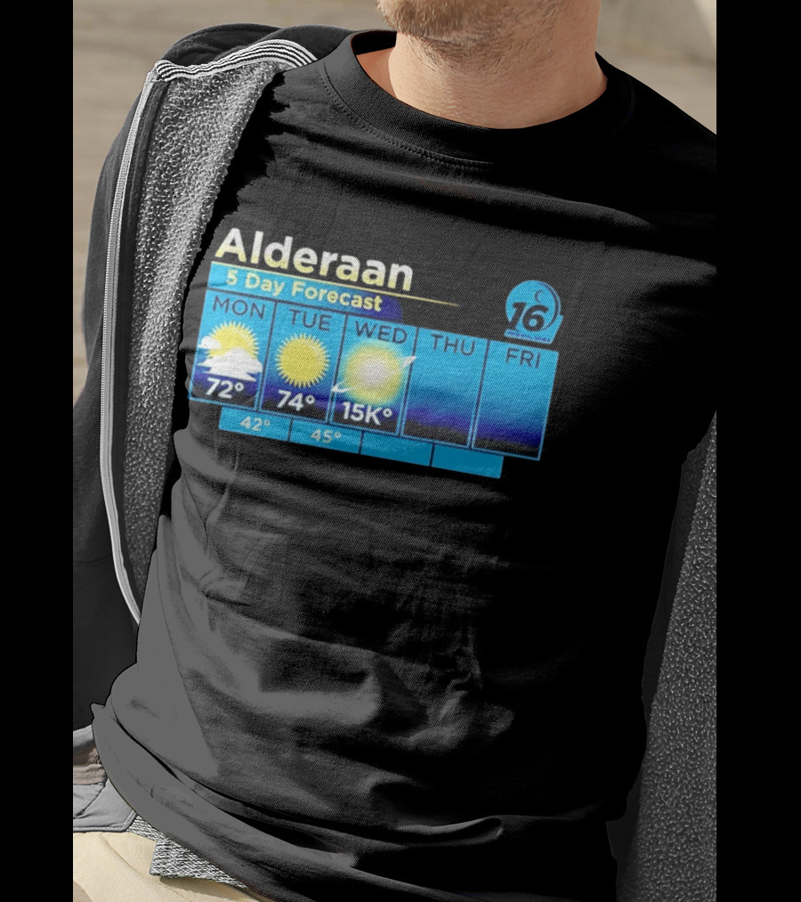 Alderaan 5 Day Forecast Weather Channel Sci Fi Parody 15K Degrees Mon Thu Fri T-Shirt