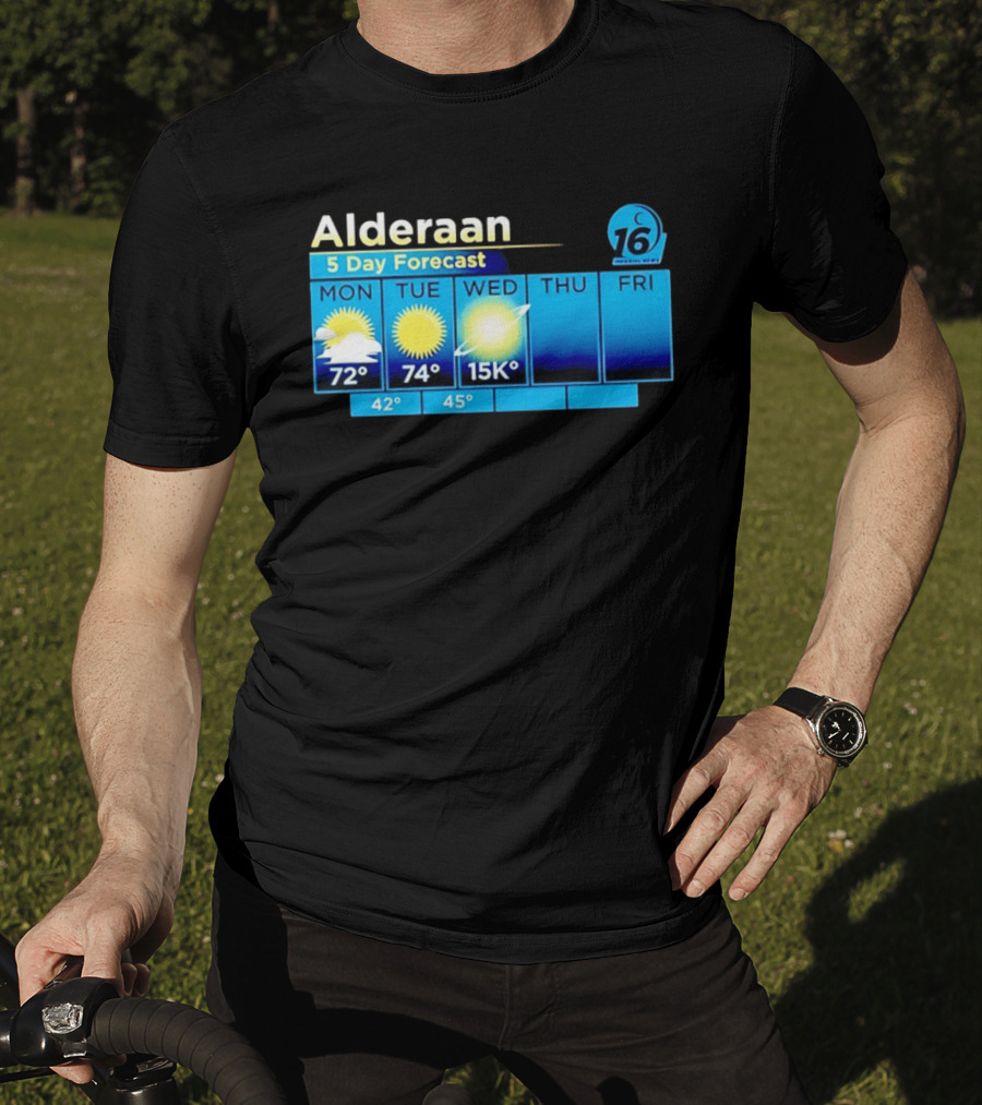 Alderaan 5 Day Forecast Weather Channel Sci Fi Parody 15K Degrees Mon Thu Fri T-Shirt