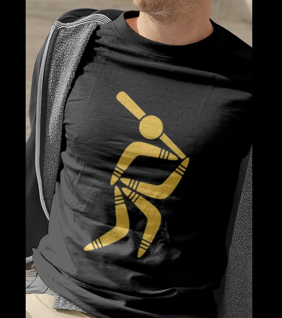 Boomerang Baseball Batting Pose Yellow Tribal T-Shirt