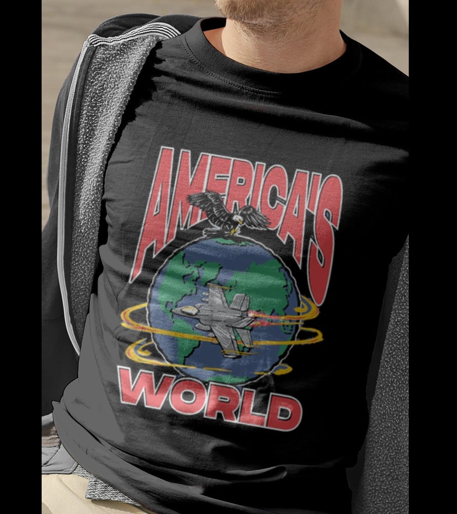 America's World Jet And Eagle Over Globe T-Shirt