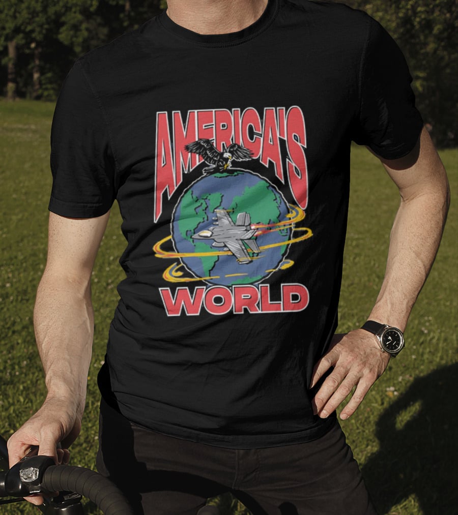 America's World Jet And Eagle Over Globe T-Shirt