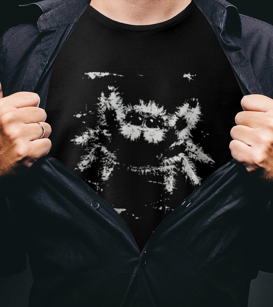Jumping Spider Sketch White On Black T-Shirt