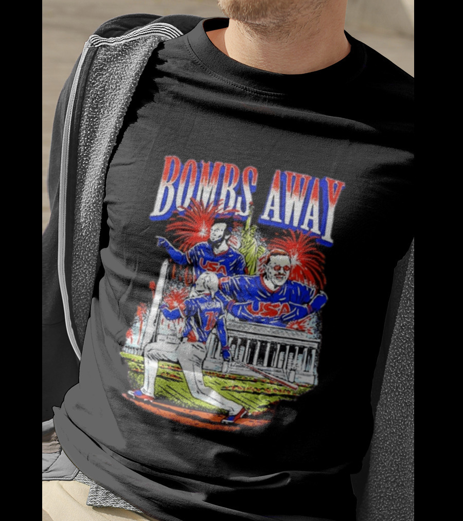 Bombs Away USA Firework Celebration And Baseball Scene T-Shirt