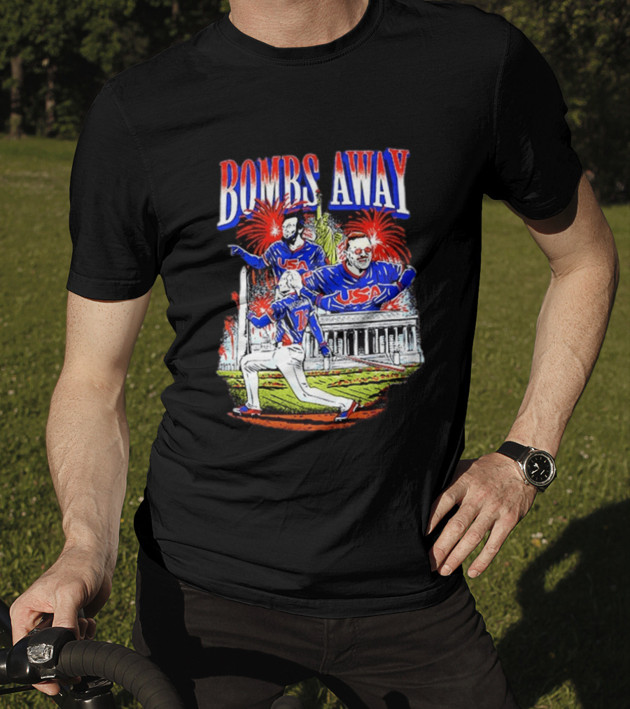 Bombs Away USA Firework Celebration And Baseball Scene T-Shirt