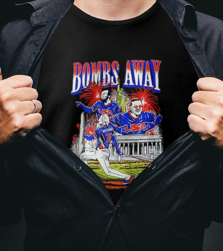 Bombs Away USA Firework Celebration And Baseball Scene T-Shirt