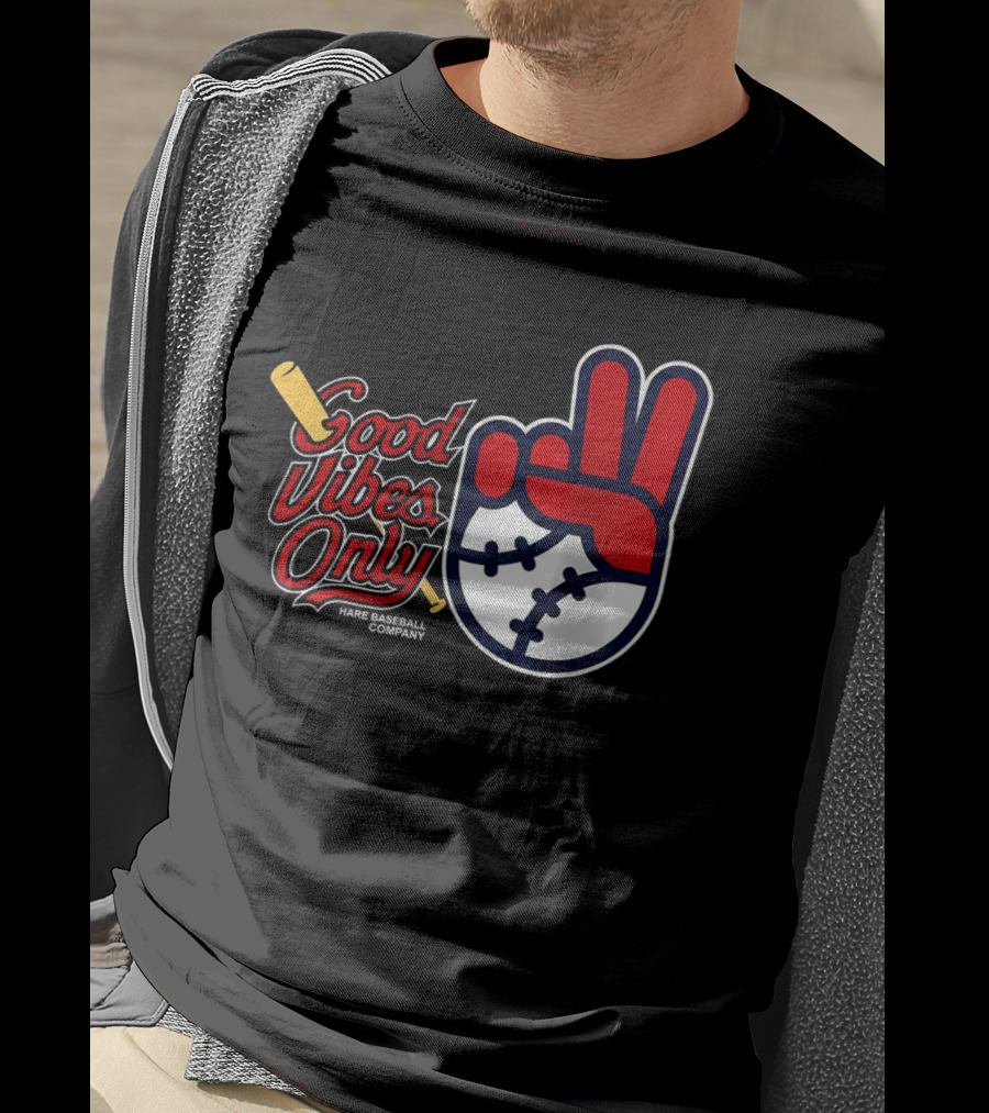 Good Vibes Only Baseball Peace Sign Red Glove T-Shirt