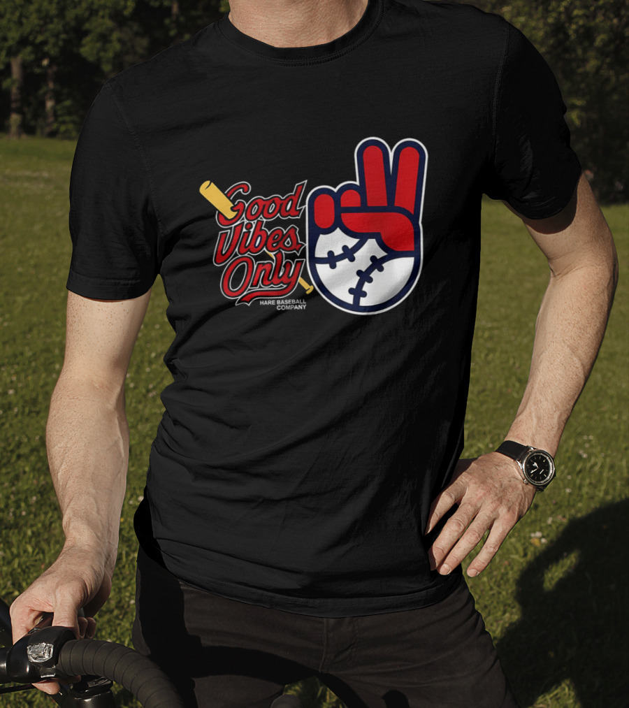 Good Vibes Only Baseball Peace Sign Red Glove T-Shirt