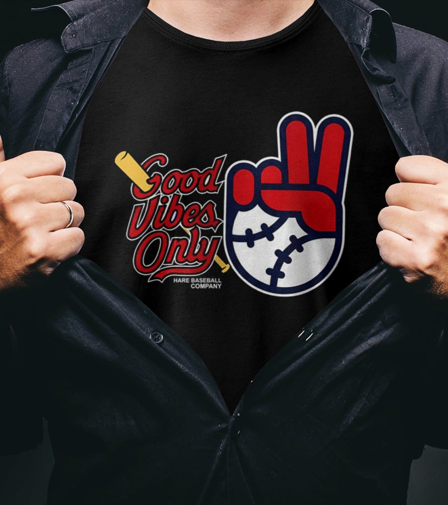 Good Vibes Only Baseball Peace Sign Red Glove T-Shirt