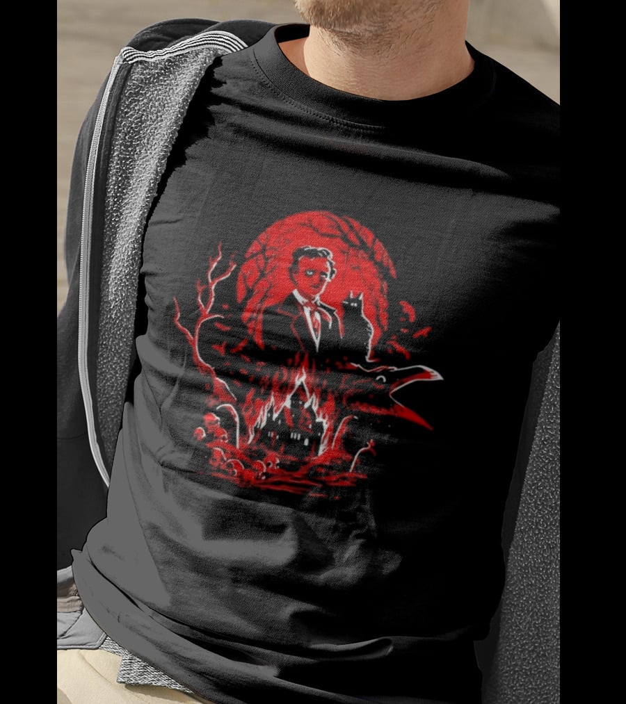 Edgar Allan Poe Gothic Horror Raven And Black Cat T-Shirt
