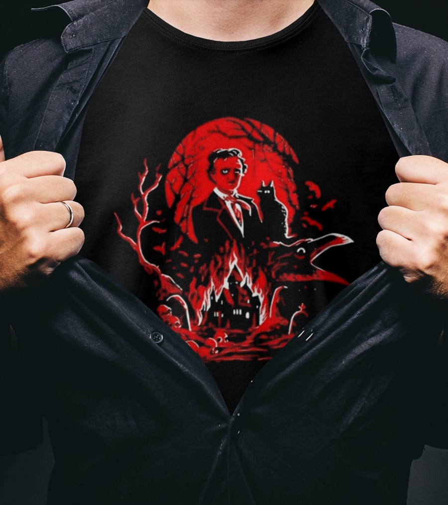 Edgar Allan Poe Gothic Horror Raven And Black Cat T-Shirt