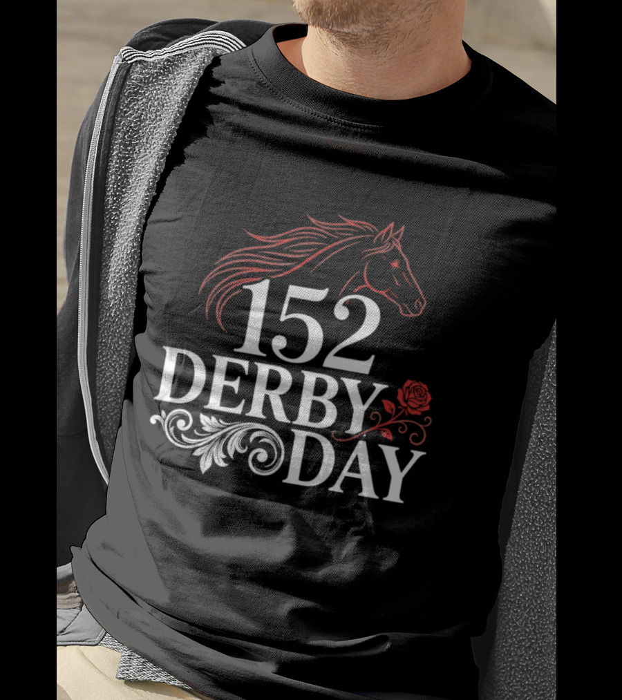 152 Derby Day Horse Racing Event With Floral And Horse Head T-Shirt