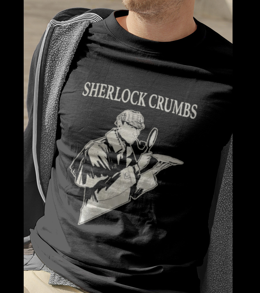 Sherlock Crumbs Detective Magnifying Glass Pipe T-Shirt
