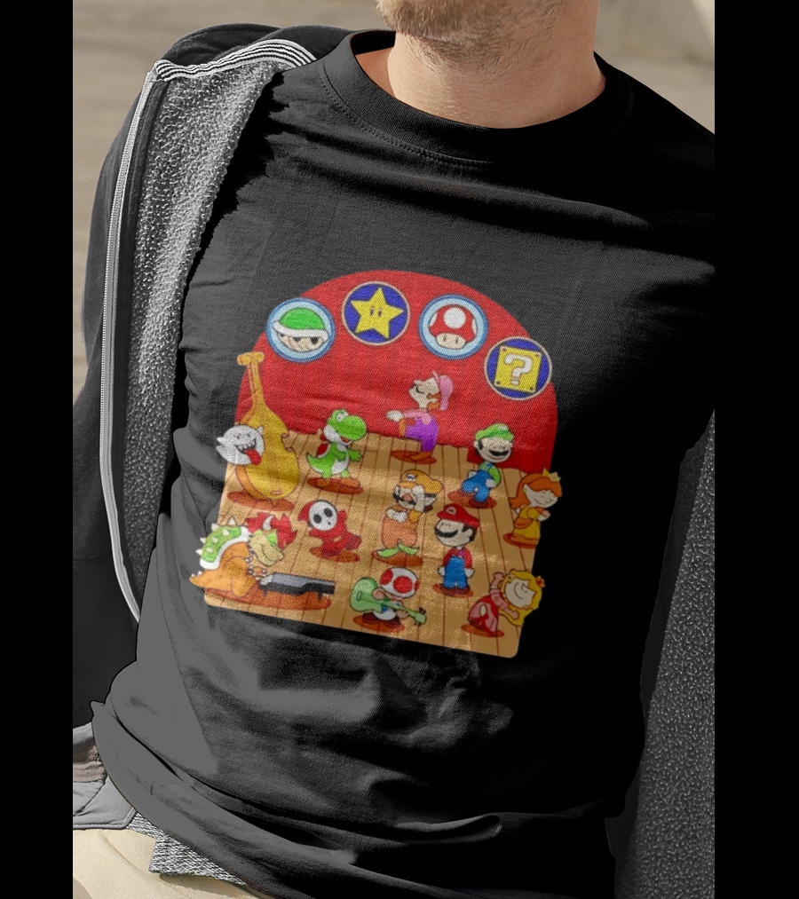 Super Mario Bros Peanuts Characters Dancing Plumber Game Mashup T-Shirt