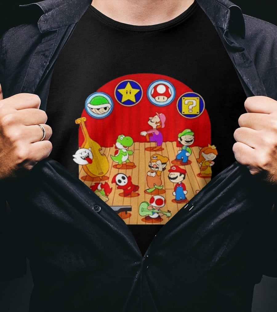 Super Mario Bros Peanuts Characters Dancing Plumber Game Mashup T-Shirt