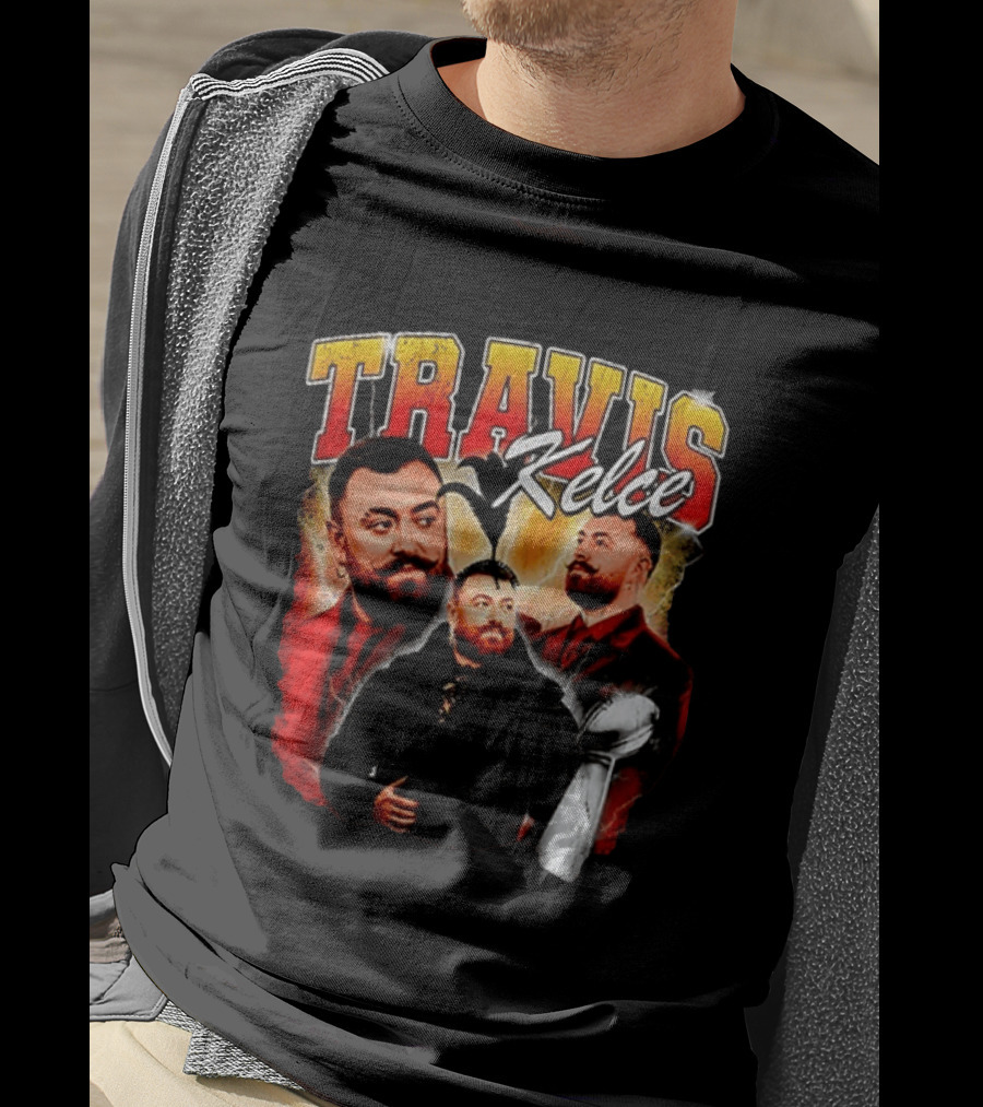 Travis Kelce Football 2026 With Trophy And Bold Portraits T-Shirt