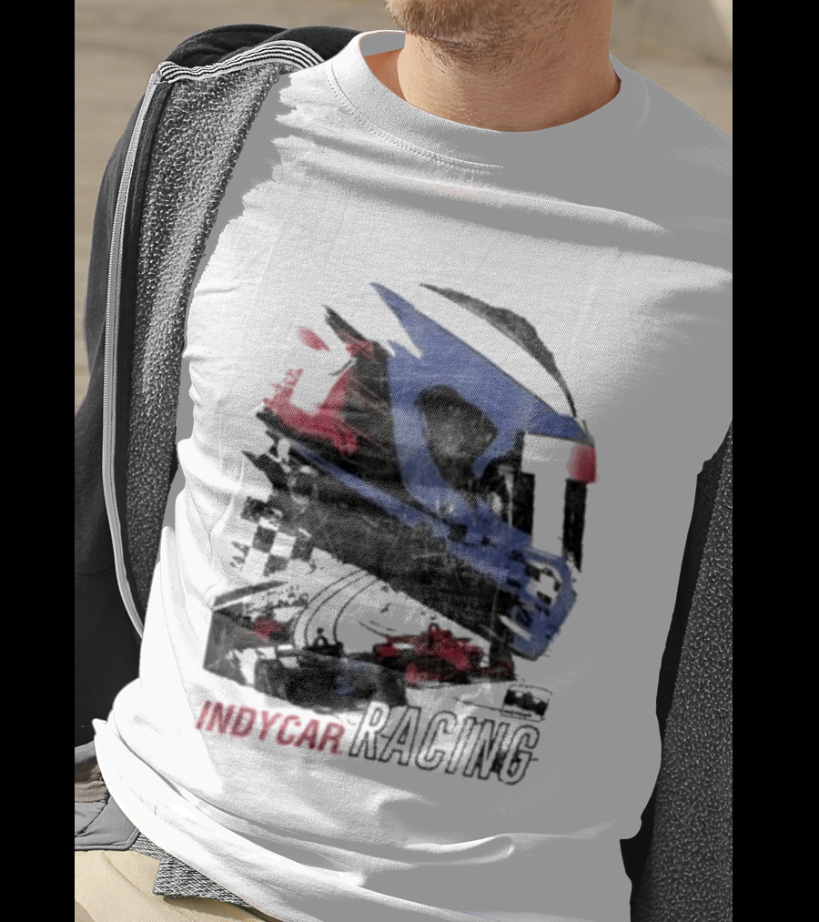 Indycar Racing Helmet With Blue And Red T-Shirt