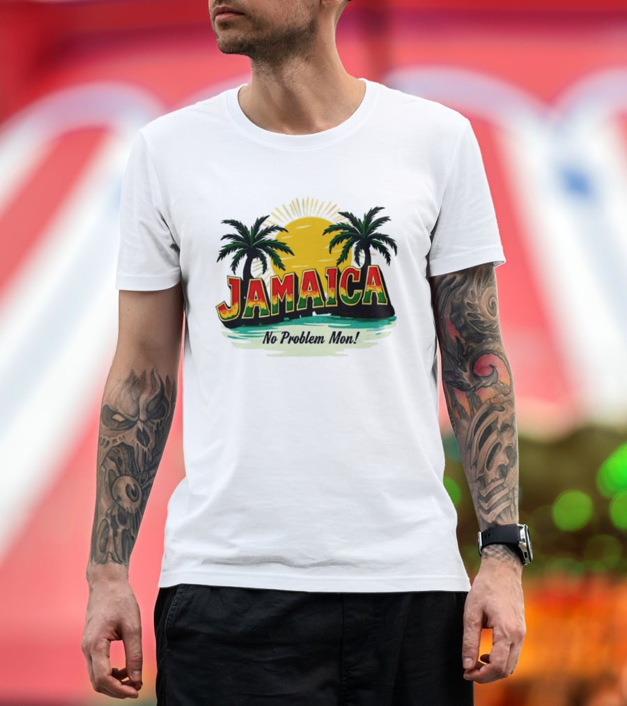 Jamaica No Problem Mon Vibrant Sunset Tropical Palm Trees T-Shirt