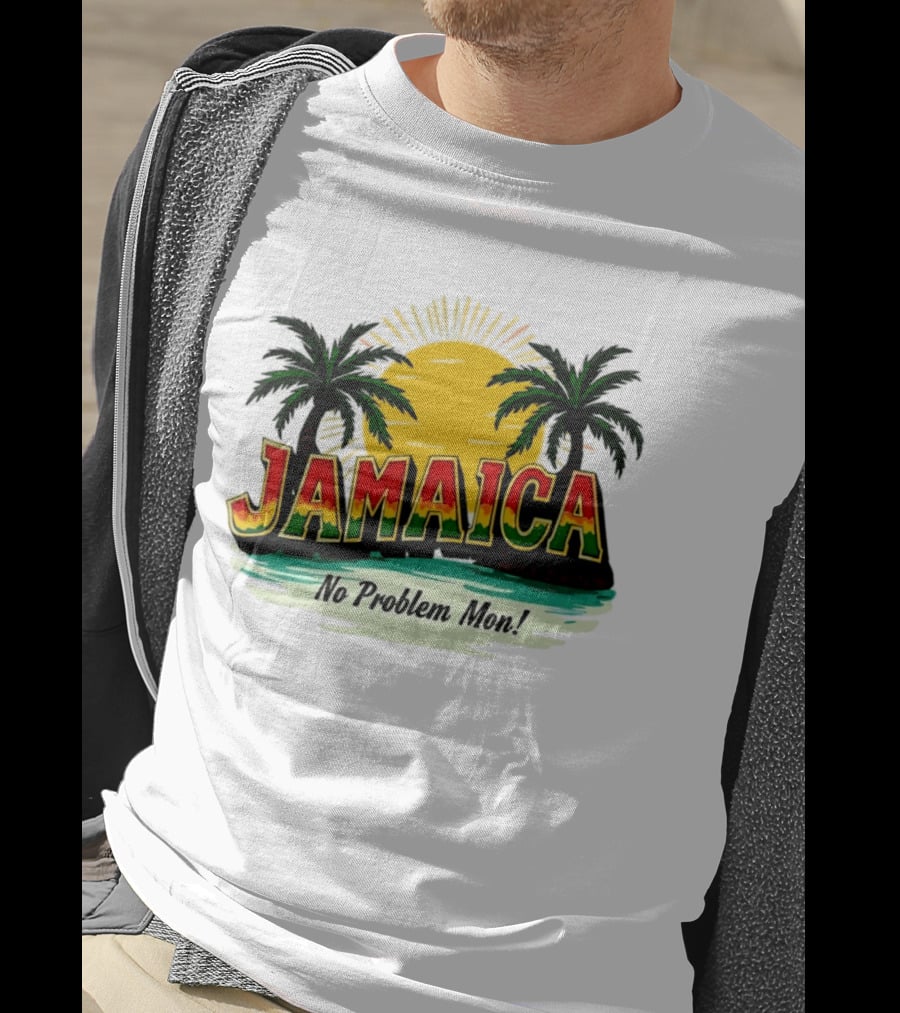 Jamaica No Problem Mon Vibrant Sunset Tropical Palm Trees T-Shirt
