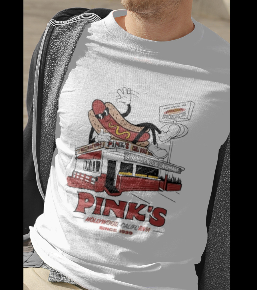 Pink's Hollywood Hot Dogs Established 1939 Iconic Street Scene T-Shirt