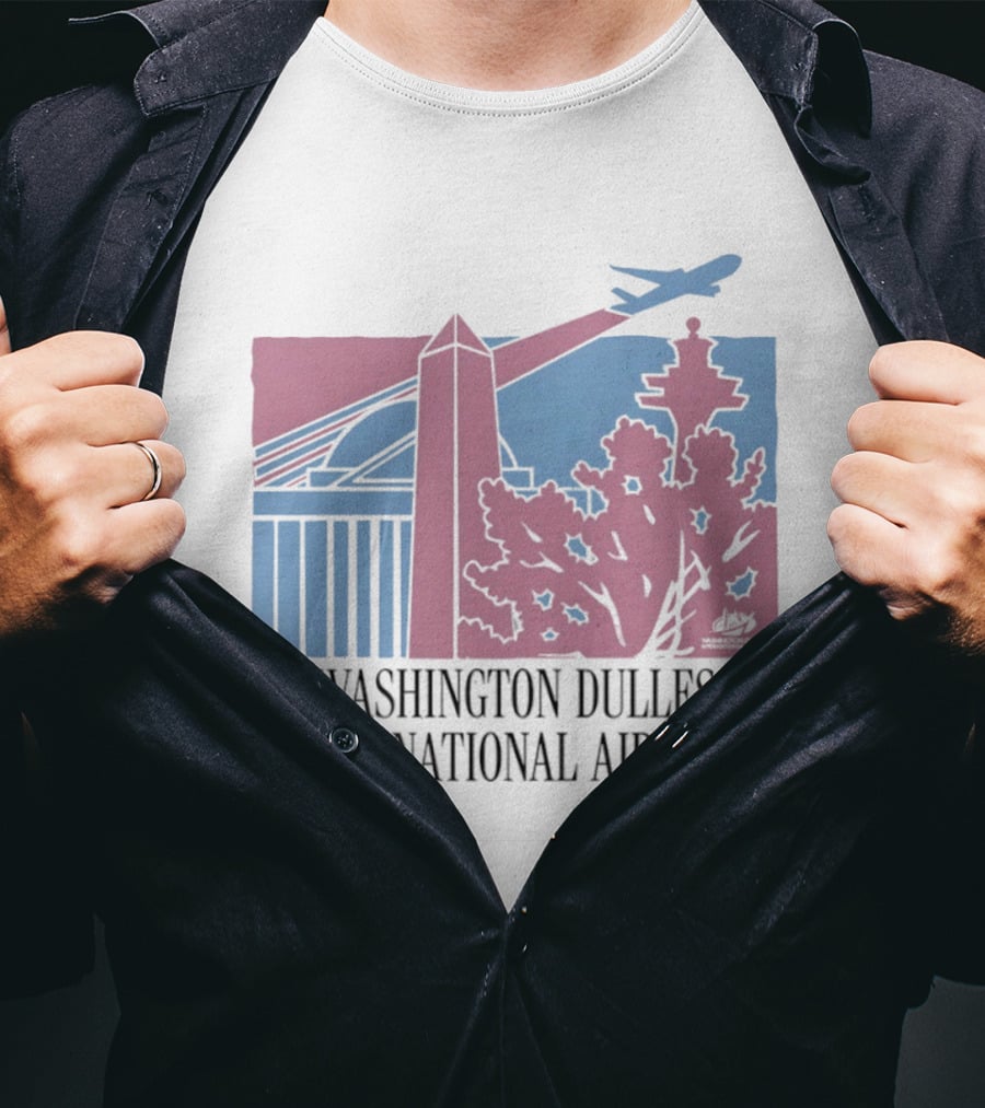 Washington Dulles International Airport Airplane And Monument Scene T-Shirt