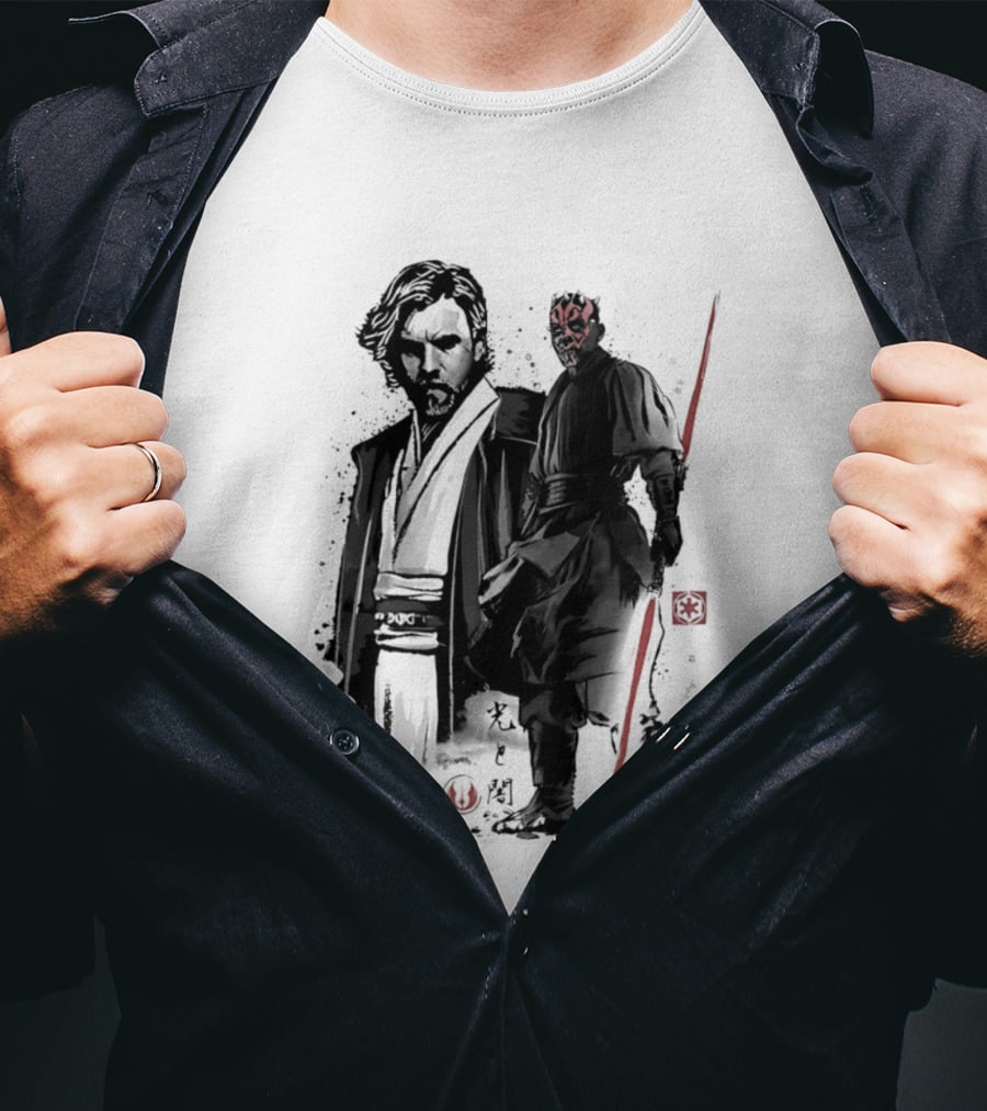 Fueled By Hatred And Revenge Obi Wan Kenobi Darth Maul Japanese Sumi E T-Shirt