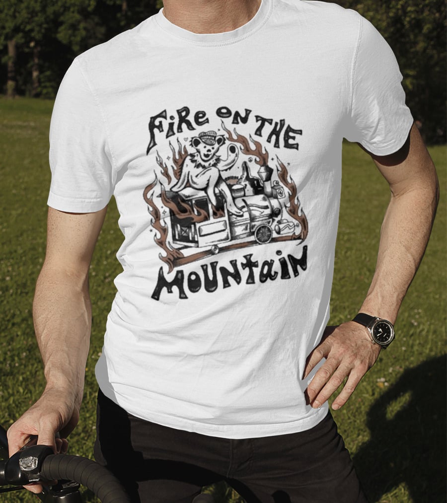 Grateful Dead Fire On The Mountain Skeleton With Flames And Musical Instrument T-Shirt