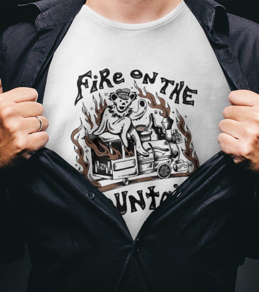 Grateful Dead Fire On The Mountain Skeleton With Flames And Musical Instrument T-Shirt