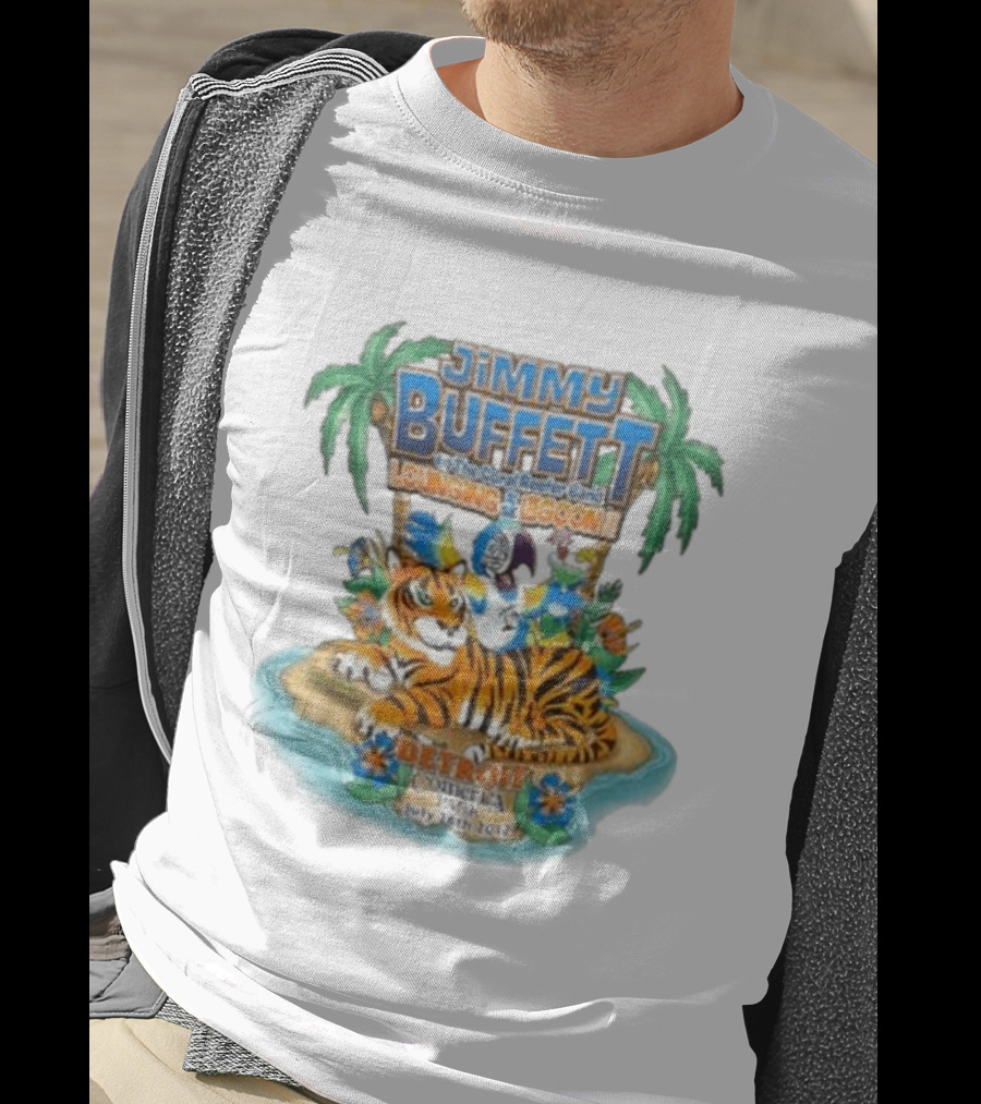 Jimmy Buffett The Coral Reefer Band Lounging At The Lagoon Detroit Comerica Park July 28th 2012 Tiger Palm Trees T-Shirt