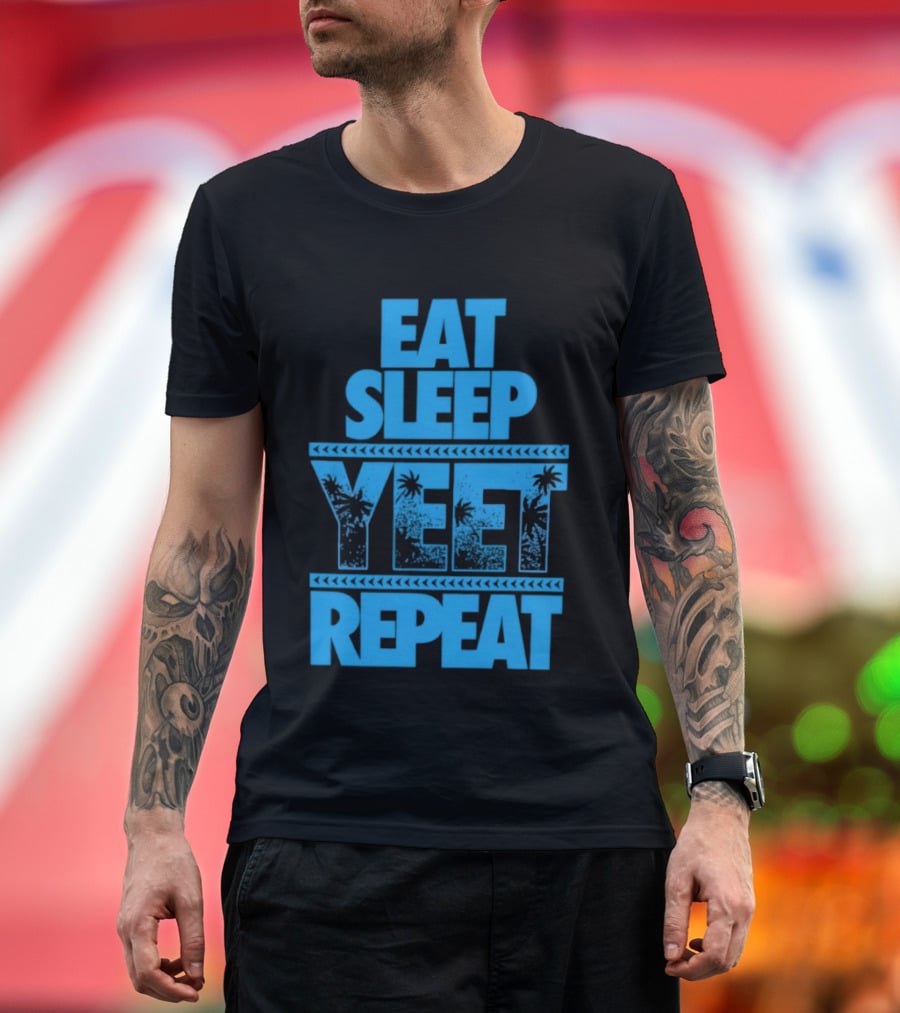 Eat Sleep Yeet Repeat WWE Jey Uso Blue Tropical T-Shirt