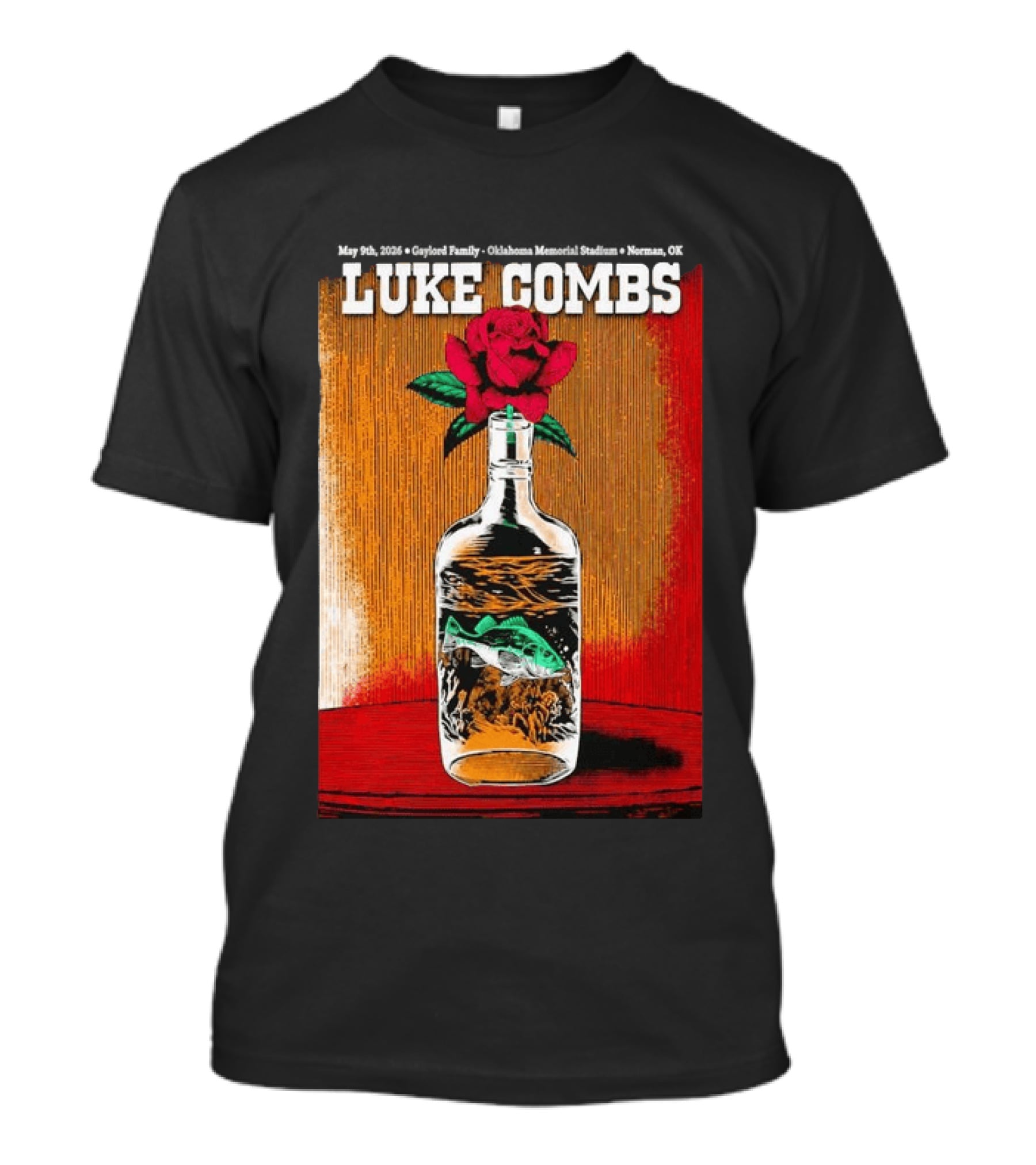 May 09 2026 Luke Combs Tour Norman OK Red Rose Fish In Bottle T-Shirt