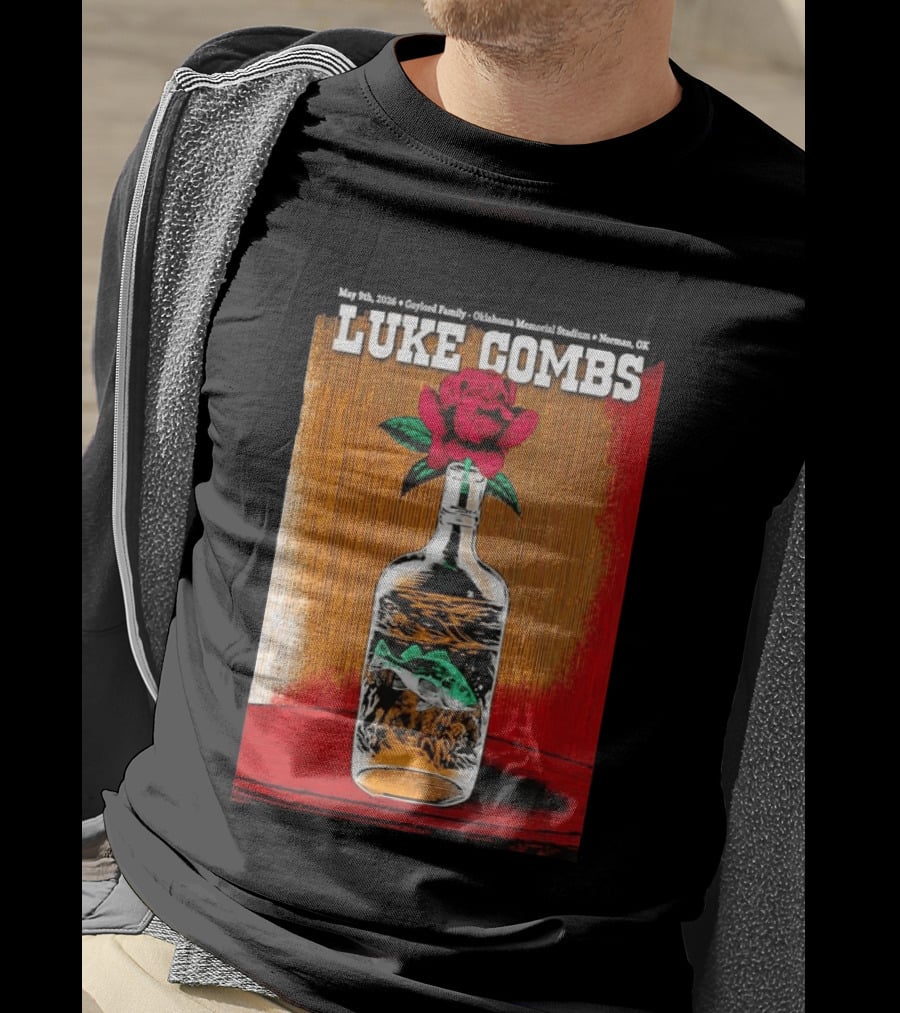 May 09 2026 Luke Combs Tour Norman OK Red Rose Fish In Bottle T-Shirt