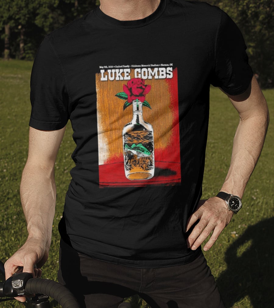 May 09 2026 Luke Combs Tour Norman OK Red Rose Fish In Bottle T-Shirt