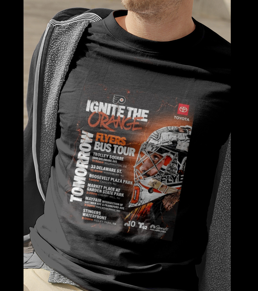 Philadelphia Flyers Ignite The Orange Bus Tour Tomorrow Locations And Schedule 2026 T-Shirt