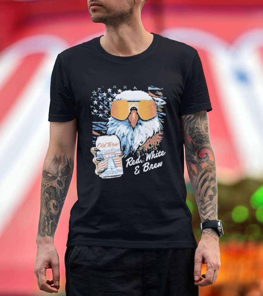 Old Row Red White & Brew Patriotic Eagle With Beer Can And Sunglasses T-Shirt