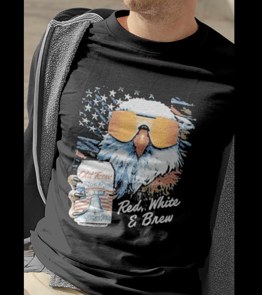 Old Row Red White & Brew Patriotic Eagle With Beer Can And Sunglasses T-Shirt
