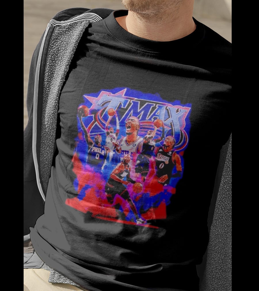 Tyrese Maxey MAX Philadelphia 76ers Basketball Action Montage T-Shirt