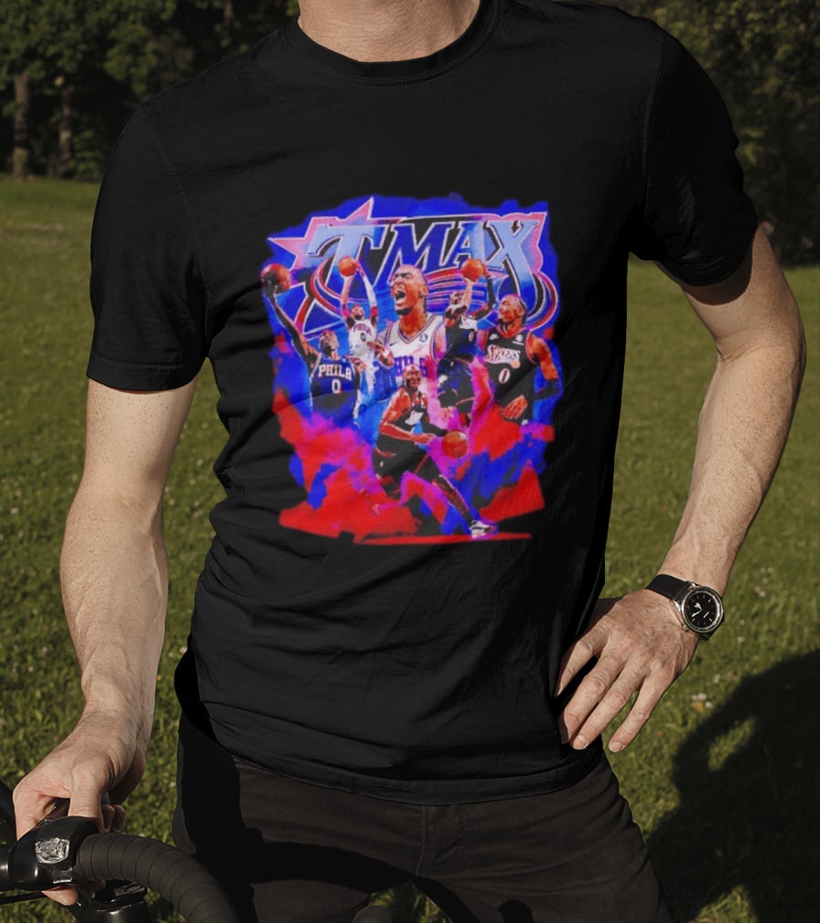 Tyrese Maxey MAX Philadelphia 76ers Basketball Action Montage T-Shirt