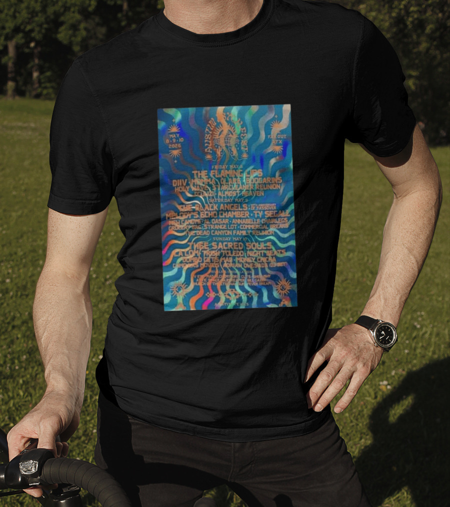 The Flaming Lips May 8 10 2026 Austin Concert DIIV Black Angels Thee Sacred Souls T-Shirt
