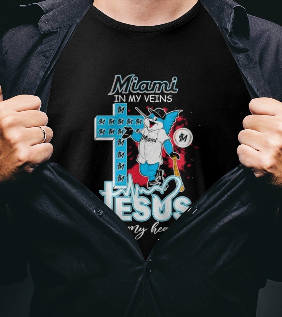 Miami Marlins Billy The Marlin Jesus In My Heart T-Shirt