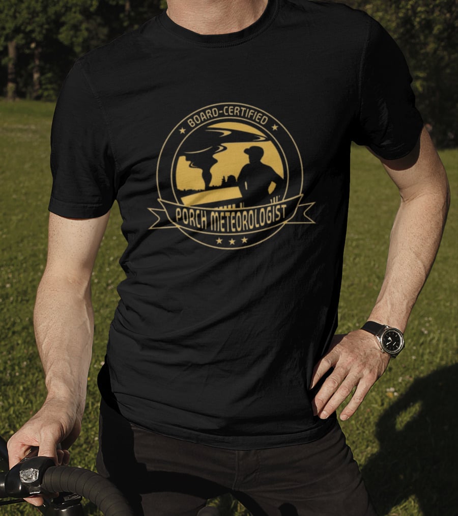 Board Certified Porch Meteorologist Weather Ing Expert With Silhouette And Stars T-Shirt