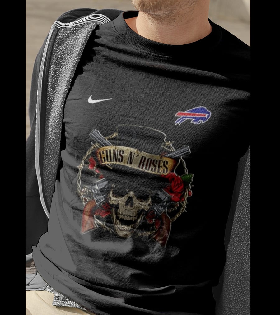 Buffalo Bills Guns N' Roses Skull Top Hat NFL Nike T-Shirt
