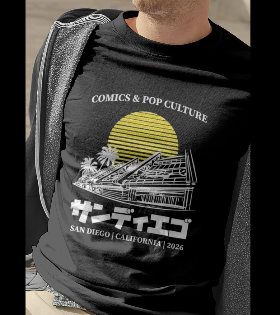 Comics And Pop Culture San Diego California 2026 Yellow Sun Palm Trees Japanese T-Shirt
