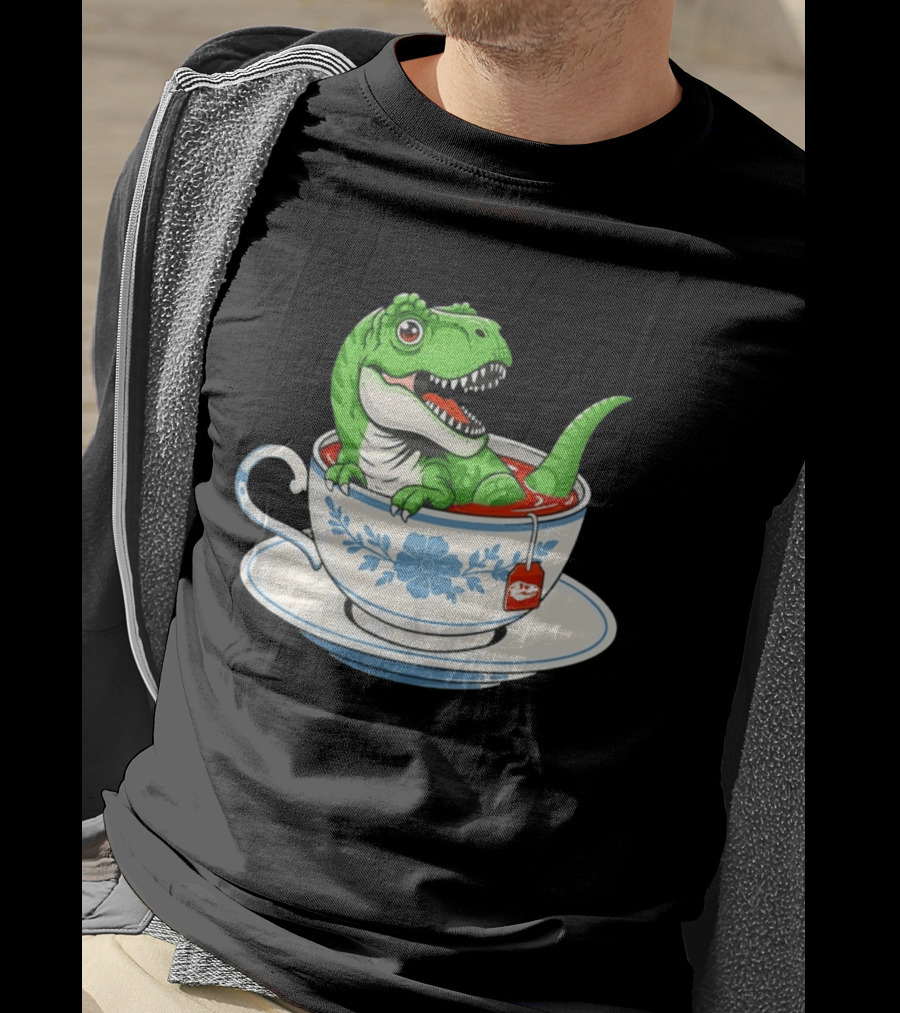 Tea Rex Dinosaur In Teacup With Tea Bag T-Shirt