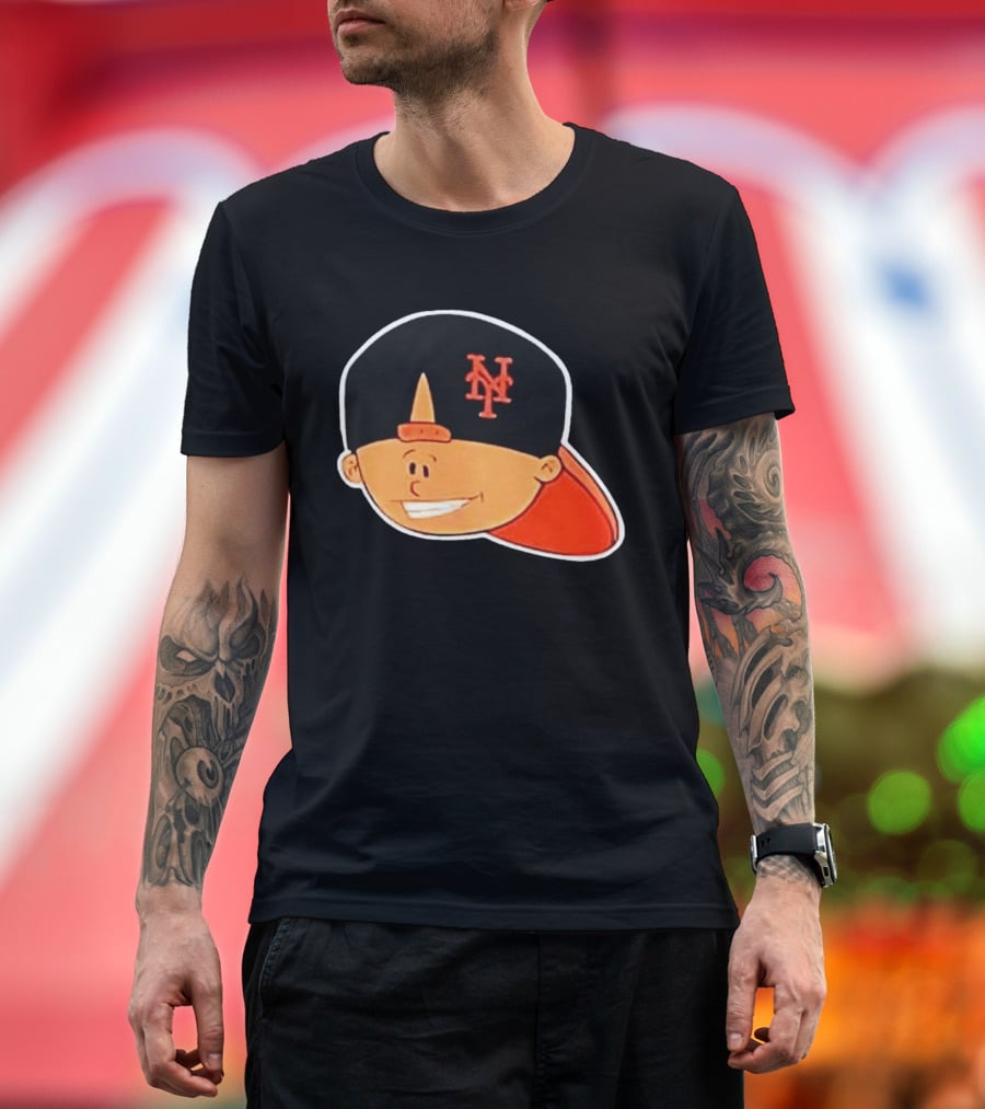 New York Mets Cartoon Kid Smiling Team Hat T-Shirt