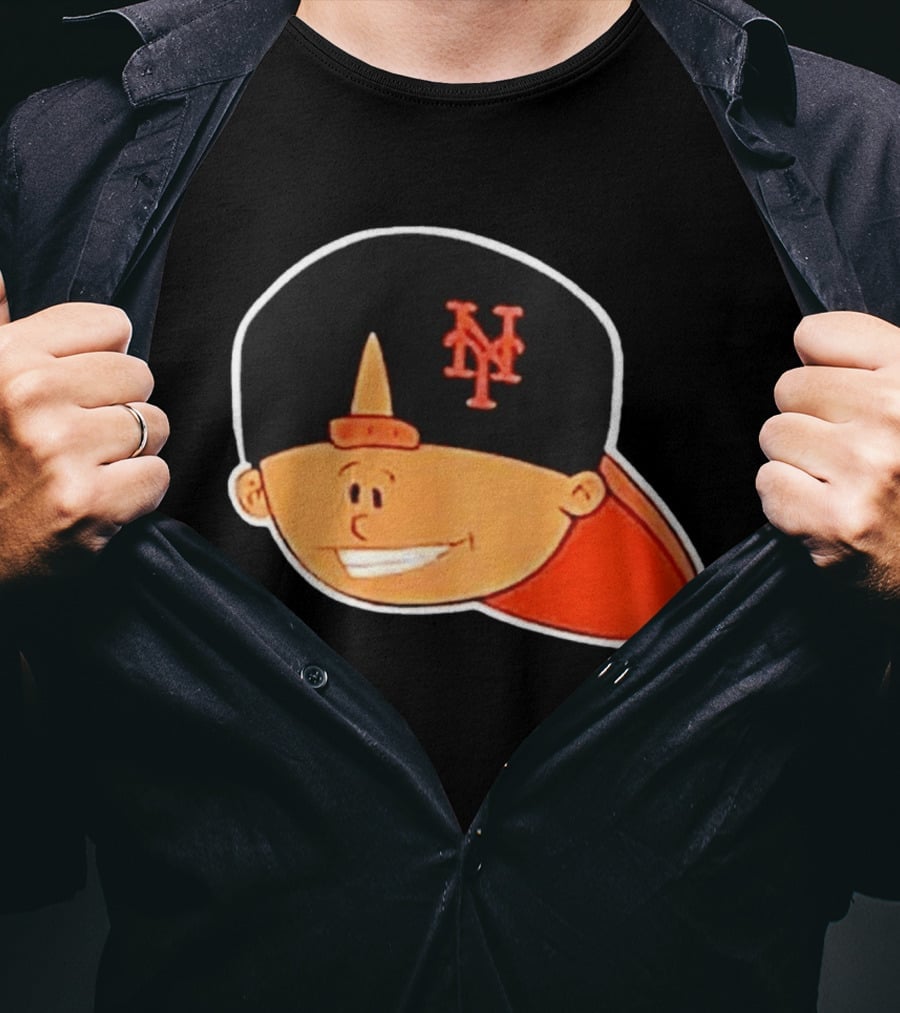 New York Mets Cartoon Kid Smiling Team Hat T-Shirt