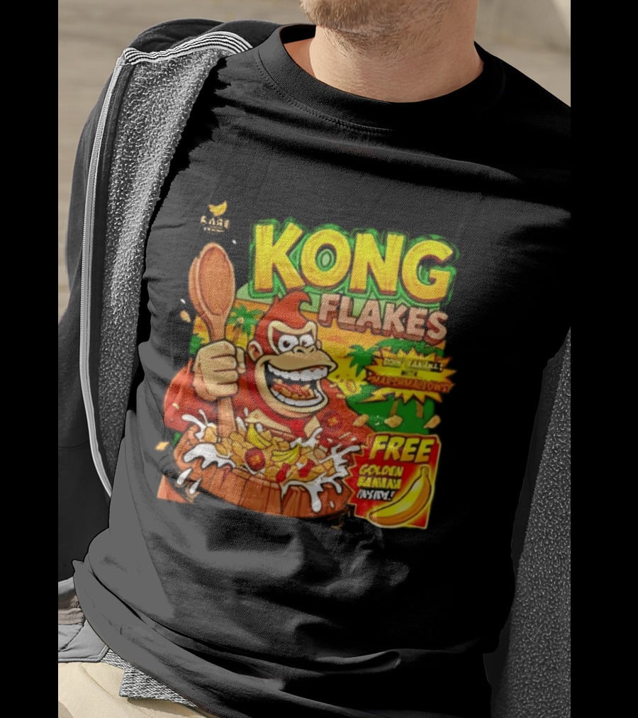 Kong Flakes Donkey Kong Cereal Goin' Bananas With Marshmallow Crunch Free Golden Banana Inside T-Shirt