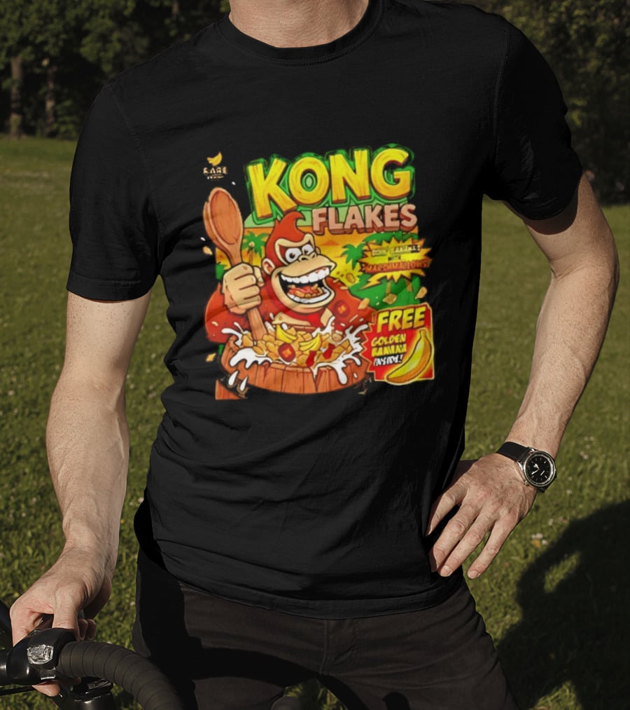 Kong Flakes Donkey Kong Cereal Goin' Bananas With Marshmallow Crunch Free Golden Banana Inside T-Shirt
